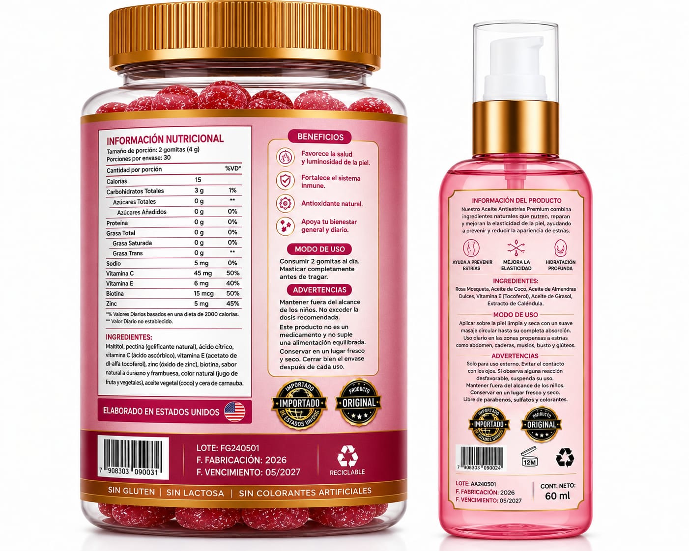 🍑 Gomitas Pompis + Aceite Antiestrías | Realza y Cuida tu Piel