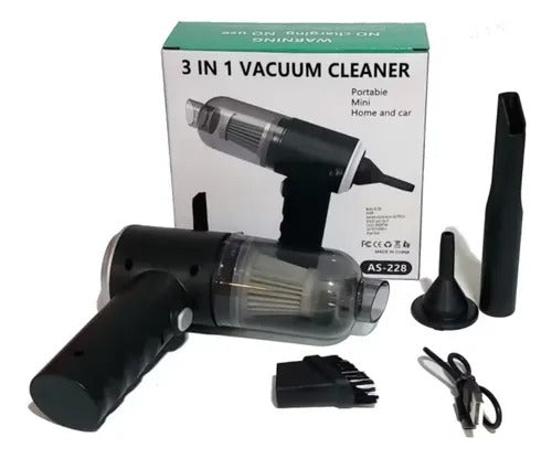 Mini Aspiradora Inalámbrica 3 en 1 Recargable USB para Carro y Hogar