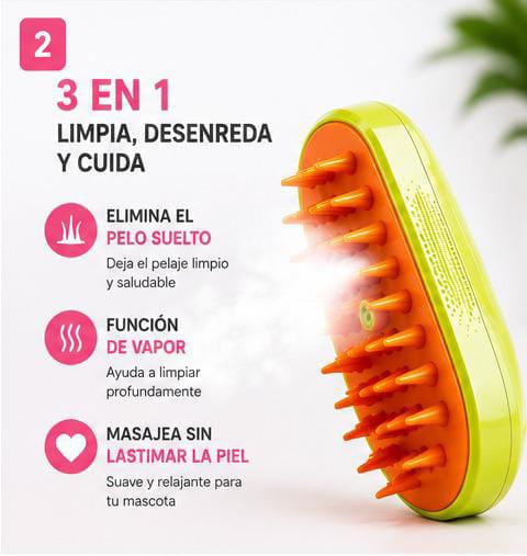 🐶 Cepillo a Vapor para Mascotas | Elimina Pelo y Masajea.