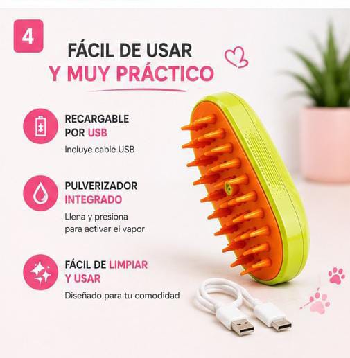 🐶 Cepillo a Vapor para Mascotas | Elimina Pelo y Masajea.